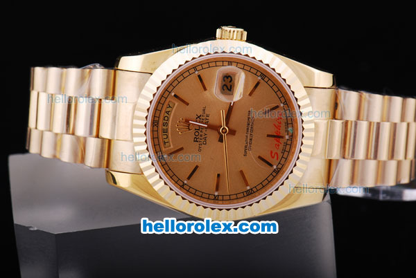 Rolex Day-Date Automatic Movement Golden Bezel and Rose Golden Dial - Click Image to Close